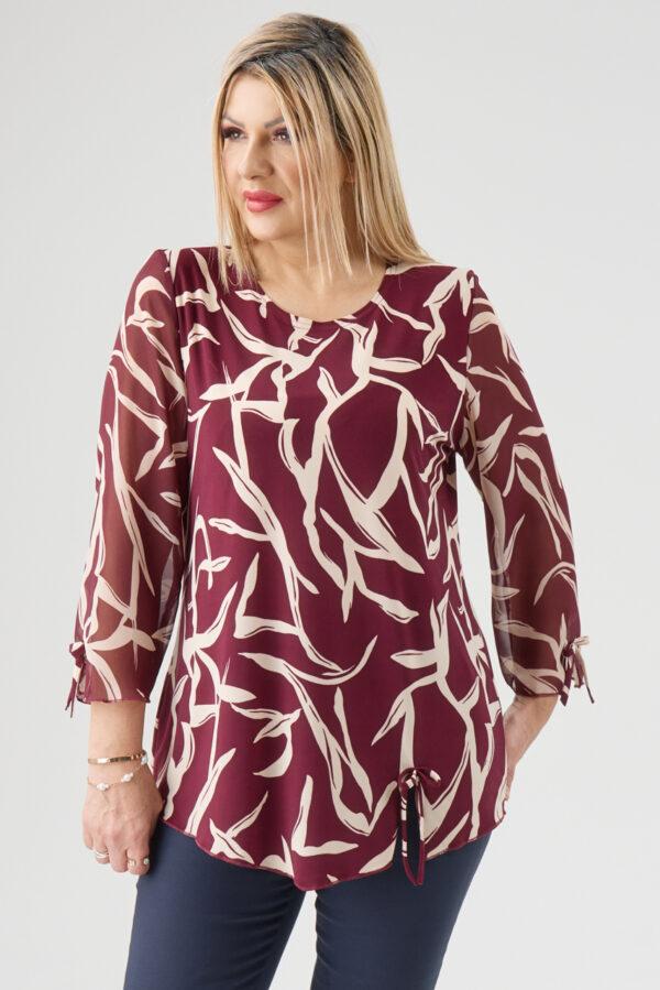 Bordowa bluzka z szyfonowymi rękawami