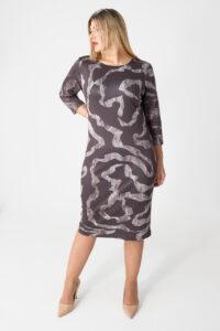 Brązowo-beżowa sukienka ołówkowa plus size we wzory 44-52