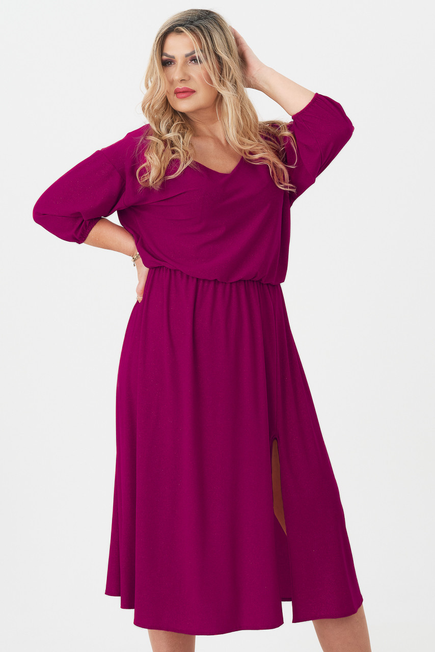 Brokatowa sukienka PLUS SIZE amarantowa 44–52