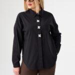 Czarna elegancka koszula damska z ozdobnymi guzikami