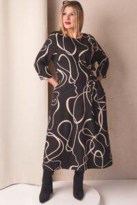 Czarna sukienka rozkloszowana plus size do pracy, sukienka luźna duży rozmiar 44-52 dla puszystych