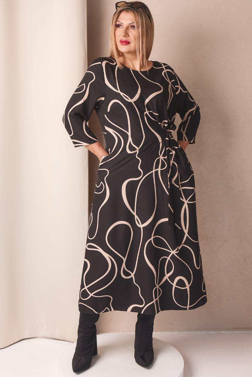 Czarna sukienka rozkloszowana plus size do pracy, sukienka luźna duży rozmiar 44-52 dla puszystych