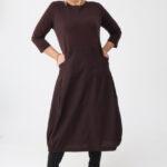 Czekoladowa sukienka bombka plus size z kieszeniami