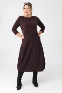 Czekoladowa sukienka bombka plus size z kieszeniami
