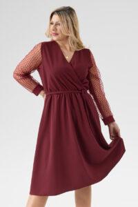 Elegancka sukienka z kopertowym dekoltem bordowa