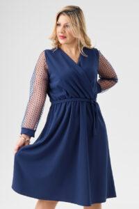 Elegancka sukienka z kopertowym dekoltem granatowa