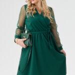 Elegancka sukienka z kopertowym dekoltem zielona