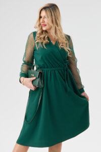 Elegancka sukienka z kopertowym dekoltem zielona