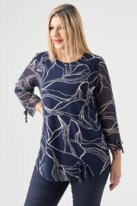 Granatowa bluzka z szyfonowymi rękawami