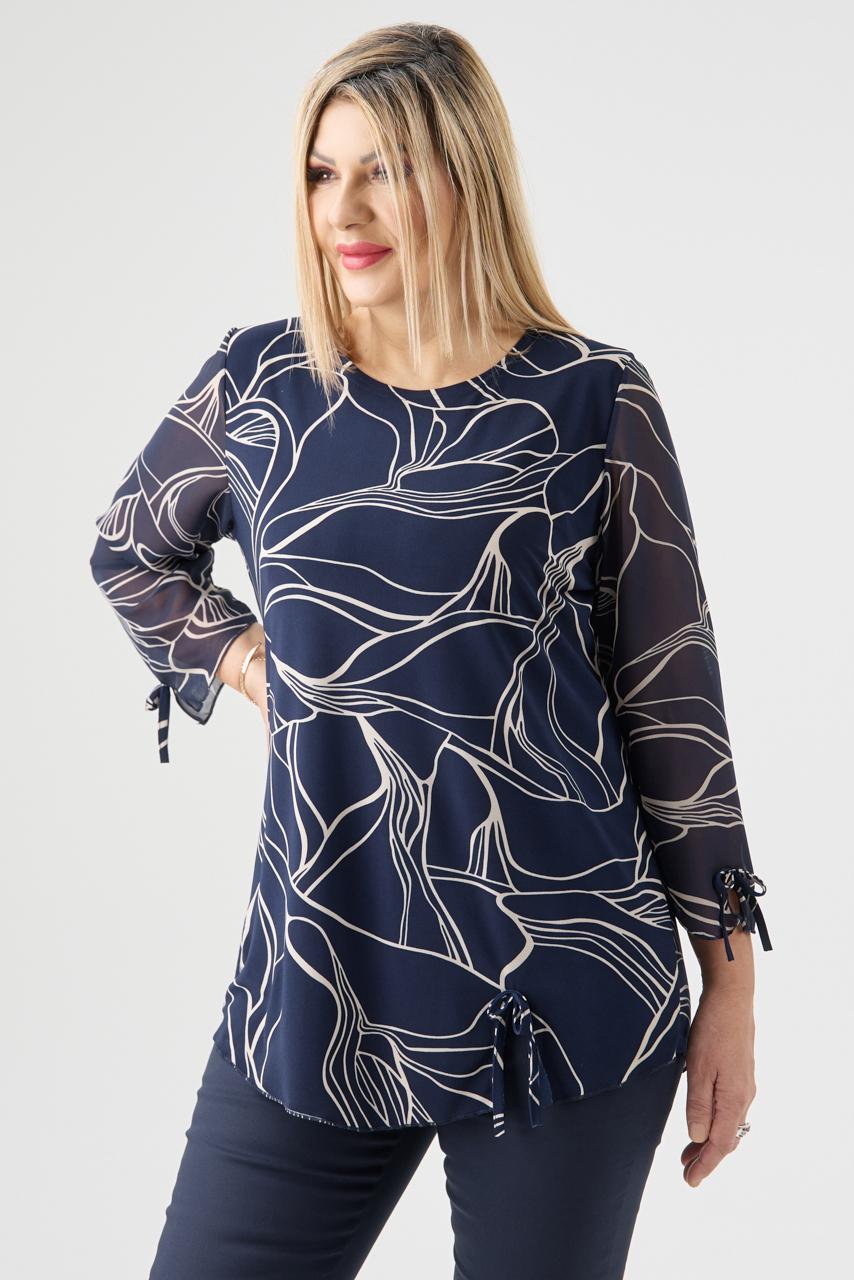 Granatowa bluzka z szyfonowymi rękawami