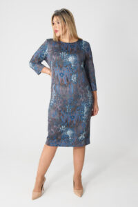 Granatowo-brązowa sukienka ołówkowa plus size we wzory 44-52