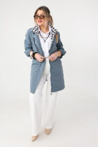 Wiosenna kurtka damska plus size morska z pepitką