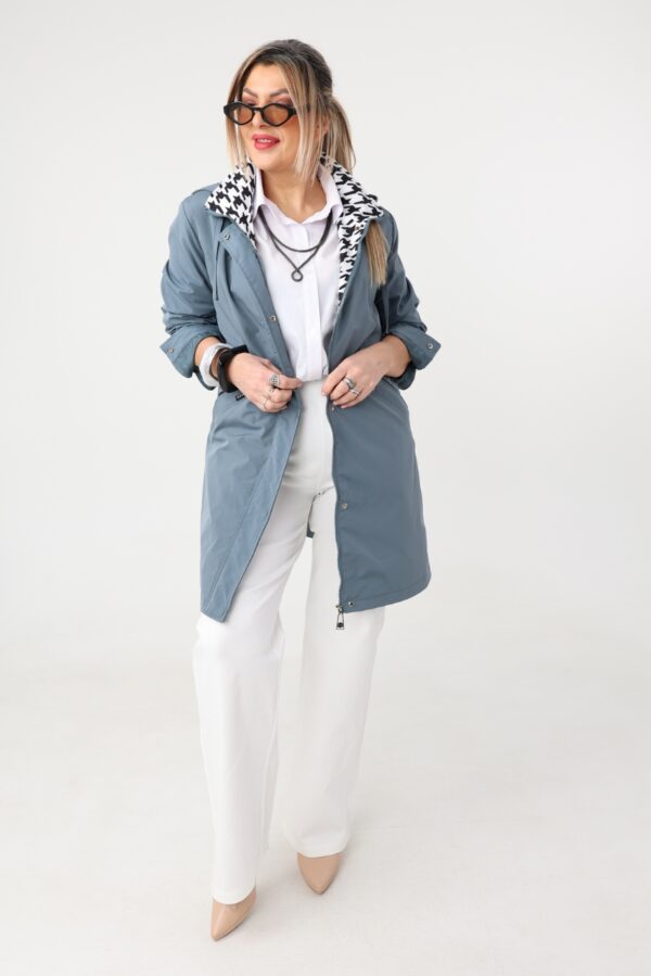 Wiosenna kurtka damska plus size morska z pepitką