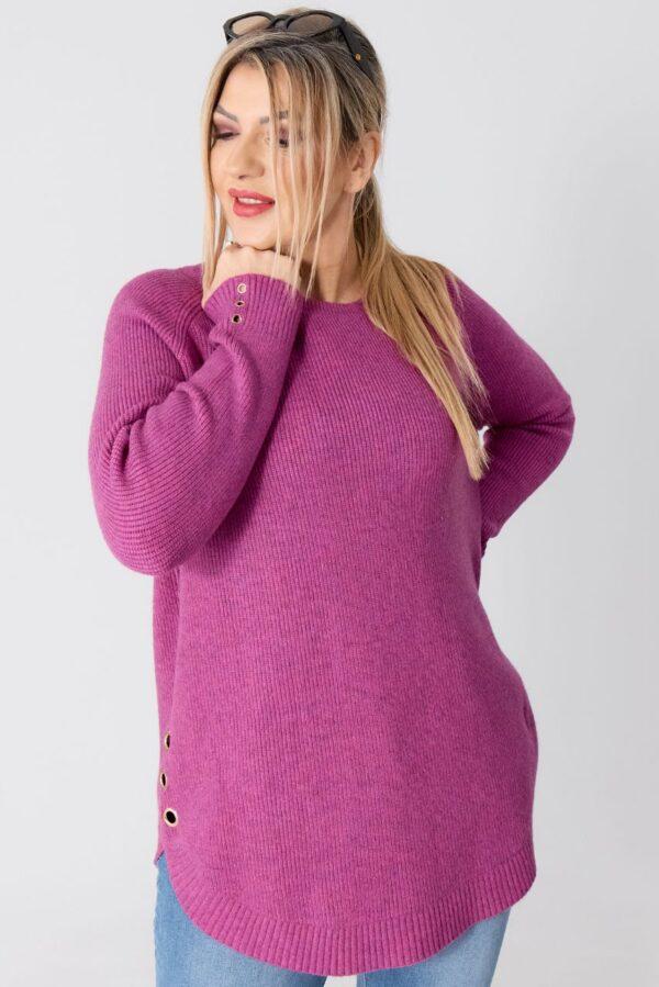 Sweter w dużym rozmiarze XXL prążkowany amarantowy