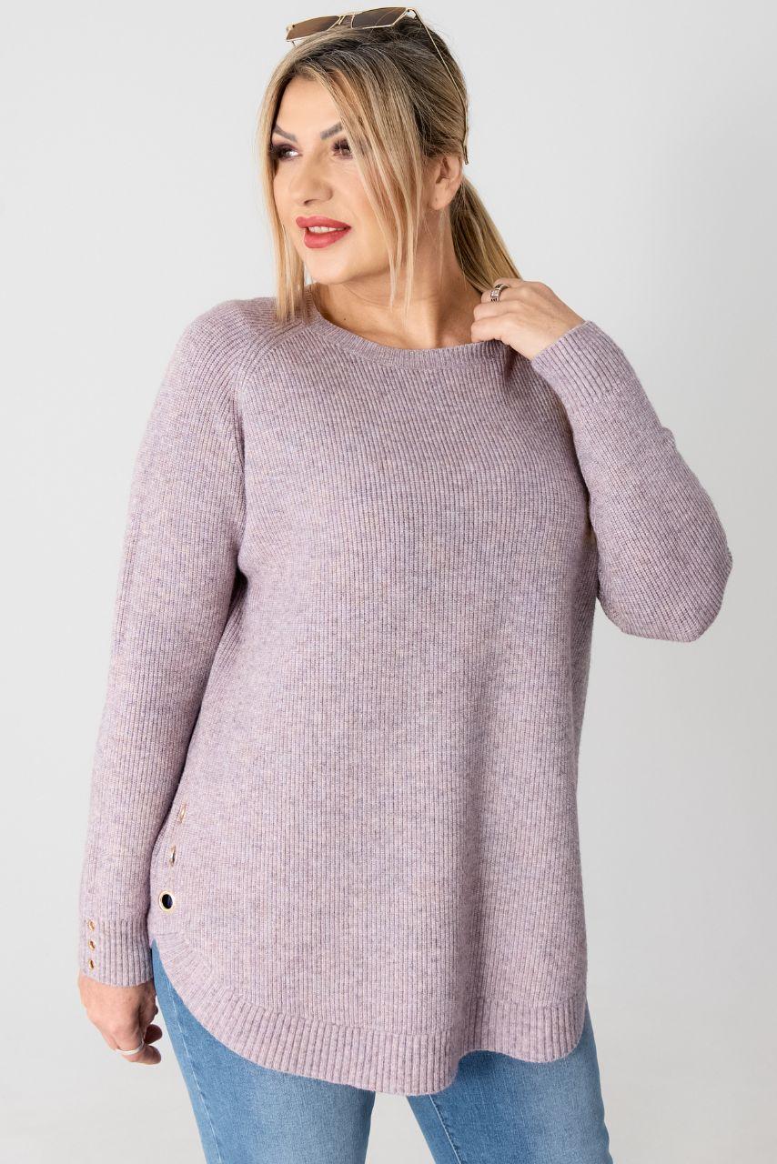 Sweter w dużym rozmiarze XXL prążkowany różowy