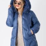 Niebieska kurtka damska zimowa PLUS SIZE z połyskiem