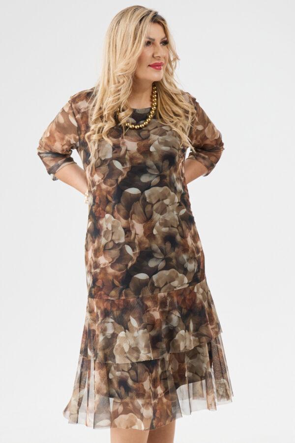 Elegancka siateczkowa sukienka plus size z falbankami, sukienka duży rozmiar XXL dla puszystych kobiet