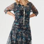 Elegancka siateczkowa sukienka plus size z falbankami, sukienka duży rozmiar XXL dla puszystych kobiet