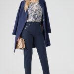 Eleganckie spodnie plus size w dużym rozmiarze granatowe