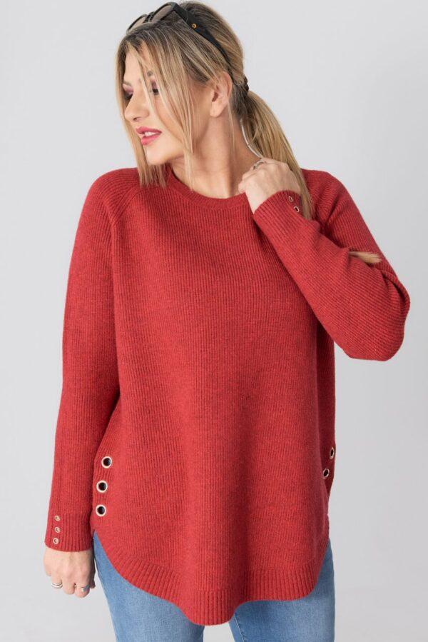 Sweter w dużym rozmiarze XXL prążkowany czerwony