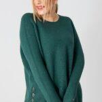 Sweter w dużym rozmiarze XXL prążkowany butelkowo zielony