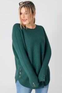 Sweter w dużym rozmiarze XXL prążkowany butelkowo zielony