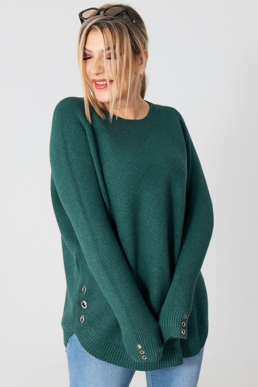Sweter w dużym rozmiarze XXL prążkowany butelkowo zielony