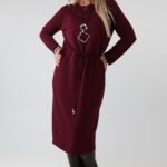 Bordowa sukienka plus size na co dzień, sukienka duży rozmiar 44-52 dla puszystych kobiet