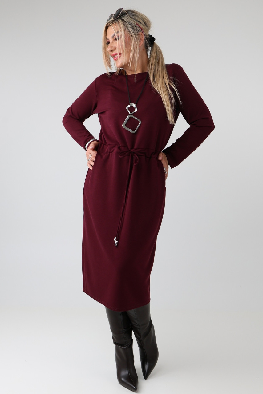 Bordowa sukienka plus size na co dzień, sukienka duży rozmiar 44-52 dla puszystych kobiet
