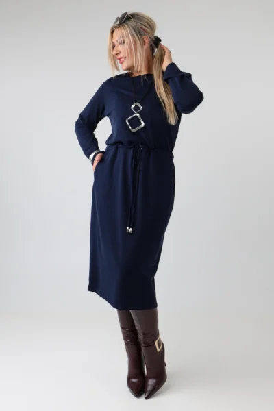 Granatowa sukienka plus size na co dzień, sukienka duży rozmiar 44-52 dla puszystych kobiet