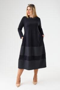 Elegancka sukienka w literę A duży rozmiar XXL czarna midi