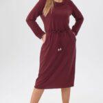 Bordowa sukienka plus size na co dzień, sukienka duży rozmiar 44-52 dla puszystych kobiet