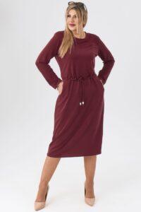 Bordowa sukienka plus size na co dzień, sukienka duży rozmiar 44-52 dla puszystych kobiet