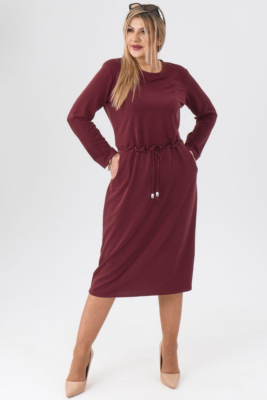 Bordowa sukienka plus size na co dzień, sukienka duży rozmiar 44-52 dla puszystych kobiet