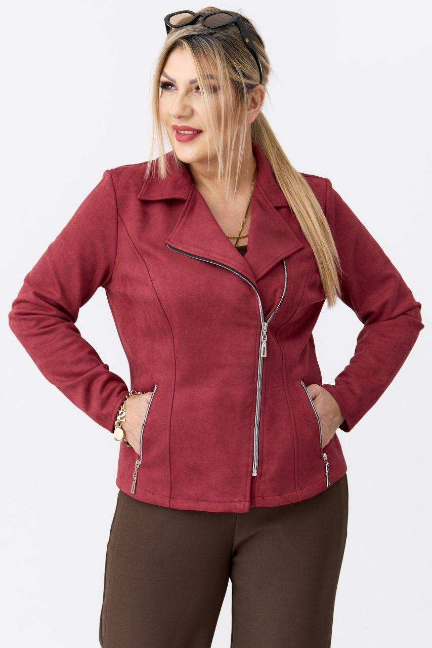 Ramoneska damska XXL bordowa – żakiet plus size