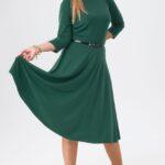 Zielona sukienka rozkloszowana midi plus size, elegancka sukienka duży rozmiar 44-52 dla puszystej kobiety