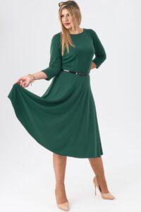 Zielona sukienka rozkloszowana midi plus size, elegancka sukienka duży rozmiar 44-52 dla puszystej kobiety