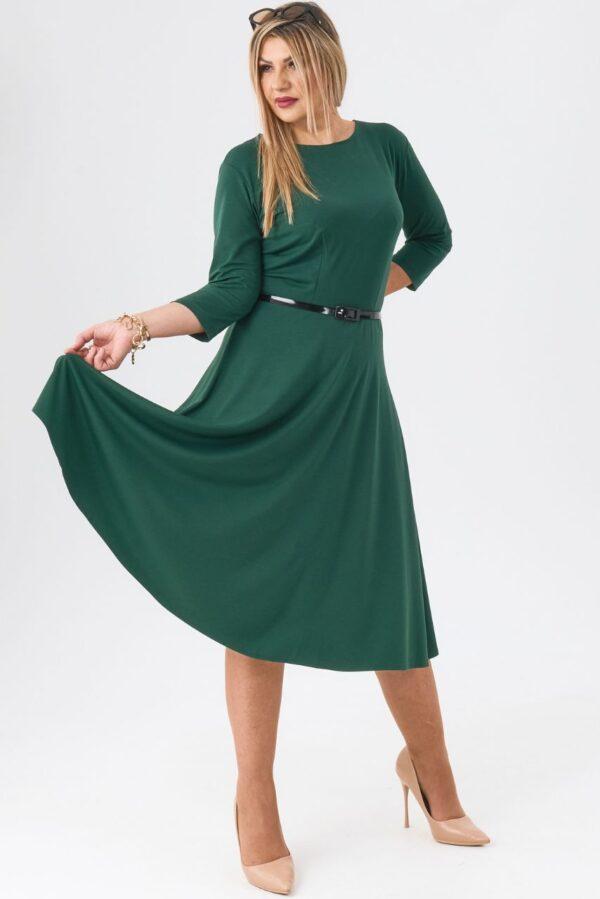 Zielona sukienka rozkloszowana midi plus size, elegancka sukienka duży rozmiar 44-52 dla puszystej kobiety