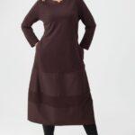 Elegancka sukienka w literę A duży rozmiar XXL brązowa midi