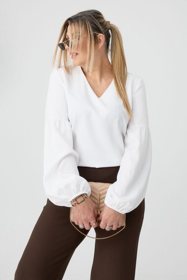 Elegancka bluzka z bufiastymi rękawami PLUS SIZE biała 44-52
