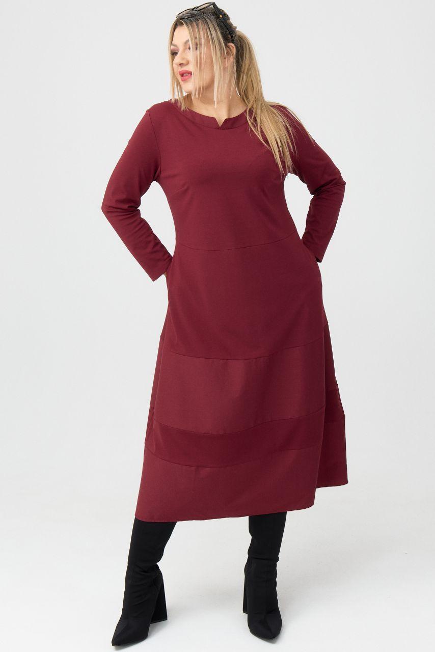 Elegancka sukienka w literę A duży rozmiar XXL bordowa midi