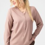 Bluzka z falbanką na dekolcie beżowa