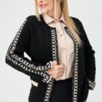 Czarny kardigan damski plus size z ozdobną lamówką 42-46
