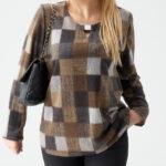 Dzianinowa bluzka sweterkowa plus size brązowa 42-50