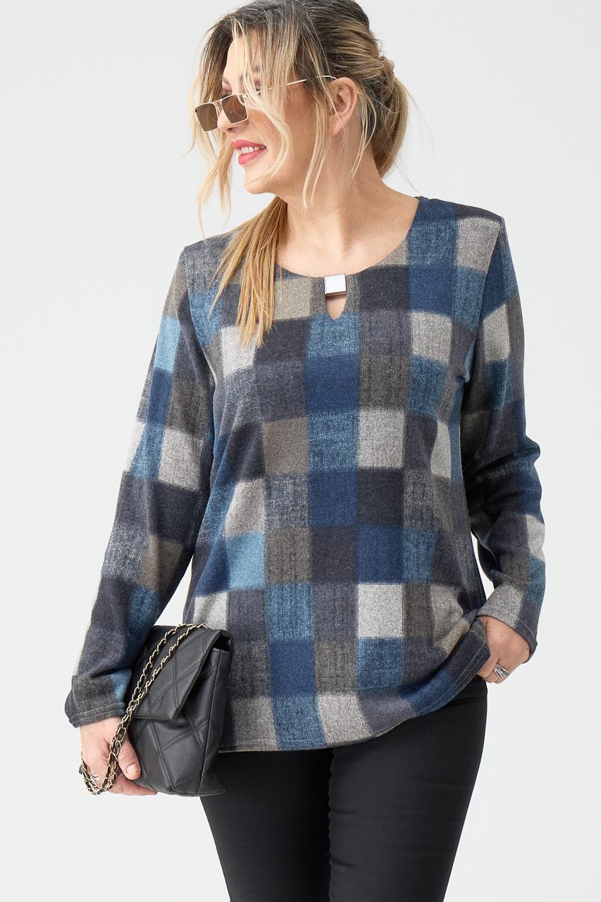 Dzianinowa bluzka sweterkowa plus size granatowa 42-50