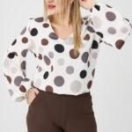 Elegancka bluzka z bufiastymi rękawami PLUS SIZE w groszki