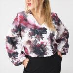 Elegancka bluzka z bufiastymi rękawami PLUS SIZE w kwiaty 44-52