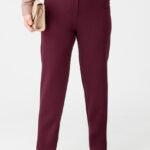 Eleganckie spodnie damskie plus size bordowe z gumką w pasie 44-54