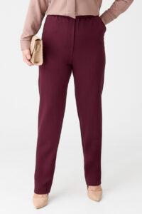 Eleganckie spodnie damskie plus size bordowe z gumką w pasie 44-54