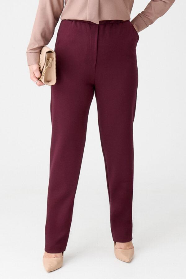 Eleganckie spodnie damskie plus size bordowe z gumką w pasie 44-54